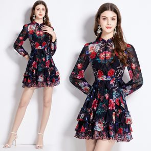 Short Dress Women's Holiday Floral Print - Image 2