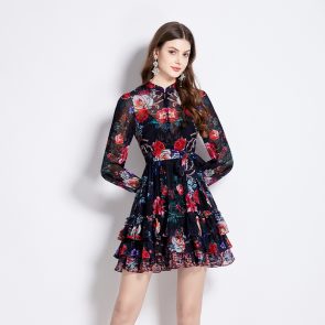 Short Dress Women's Holiday Floral Print - Image 3