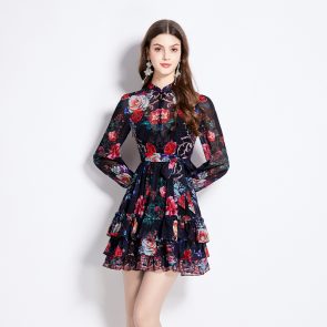 Short Dress Women's Holiday Floral Print - Image 1