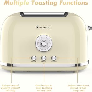 Toaster 2 Slice Retro Toaster Stainless Steel With 6 Bread Shade Settings And Bagel Cancel Defrost Reheat Function, Cute Bread Toaster With Extra Wide Slot And Removable Crumb Tray - Image 5