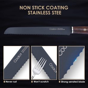 Bread Knife 9 Inch Serrated Non Stick Coating Stainless Steel With Upscale Monzo Wood Handle Bread Knife Birthday Bread Cake Knife With Gift Box - Image 5