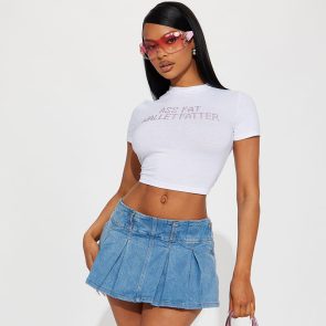 Round Neck Midriff-baring Short Sleeve Letter Midriff-baring Top - Image 2