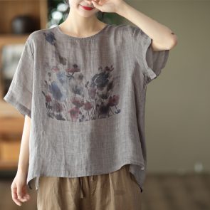 Summer New Vintage Ink Print Front Short Back Long Casual T-shirt - Image 7