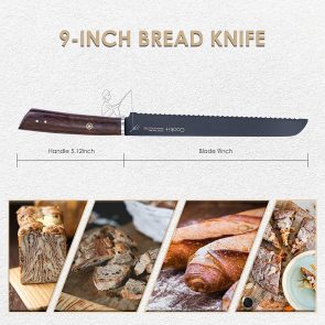 Bread Knife 9 Inch Serrated Non Stick Coating Stainless Steel With Upscale Monzo Wood Handle Bread Knife Birthday Bread Cake Knife With Gift Box - Image 2