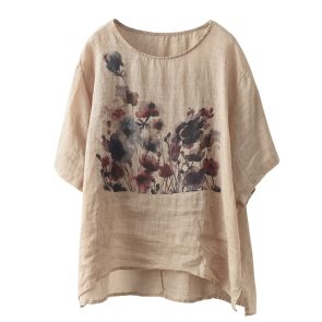 Summer New Vintage Ink Print Front Short Back Long Casual T-shirt - Image 2
