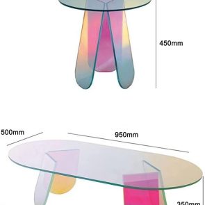 Acrylic Rainbow Color Coffee Table, Iridescent Glass End Table Round Side Table Modern Accent TV Table For Living Bed Room Decoration - Image 2