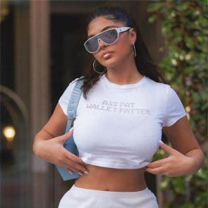 Round Neck Midriff-baring Short Sleeve Letter Midriff-baring Top - Image 1