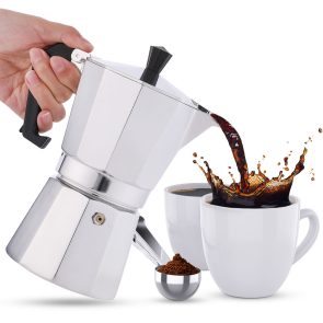 RAINBEAN Stovetop Espresso Maker 180ml For 3 Cups Espresso, Italian Moka Pot Coffee Maker, For Coffee Latte Mocha Cappuccino Macchiato Cuban Cafe Makers, Silver - Image 1