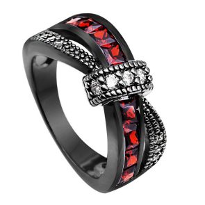 New Black Gold Garnet Red Cross Zircon Ring - Image 1