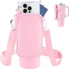 Slok Water Bottle Carrier Bag, Compatible With 40oz Tumbler With Handle, Modern Water Bottle Holder With Simple Adjustable Strap For Outdoor Walking Hiking Travelling Sports-Blue Purple - Image 6