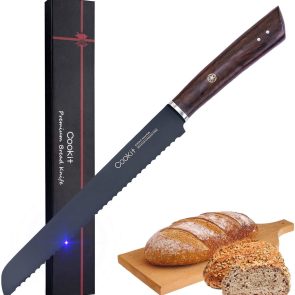 Bread Knife 9 Inch Serrated Non Stick Coating Stainless Steel With Upscale Monzo Wood Handle Bread Knife Birthday Bread Cake Knife With Gift Box - Image 1