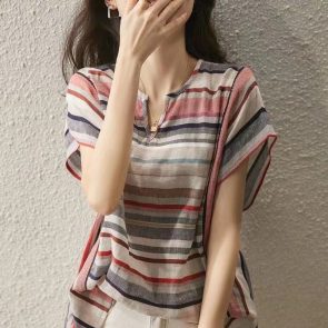 New Striped Shirt Women's Short Sleeve Loose - Image 1