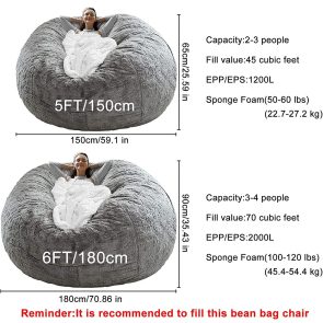 Bag Chair Coverit Was Only A Cover, Not A Full Bean BagChair Cushion, Big Round Soft Fluffy PV Velvet Sofa Bed Cover, Living Room Furniture, Lazy Sofa Bed Cover,6ft Dark Grey - Image 3