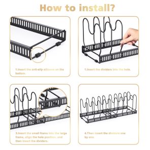 Expandable Pans Organiser Rack,Pot And Pan Lid Holder With 10 Adjustable Dividers,Bakeware Saucepan Lid Storage For Kitchen Cupboard, Black - Image 7