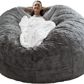Bag Chair Coverit Was Only A Cover, Not A Full Bean BagChair Cushion, Big Round Soft Fluffy PV Velvet Sofa Bed Cover, Living Room Furniture, Lazy Sofa Bed Cover,6ft Dark Grey - Image 1