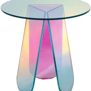 Acrylic Rainbow Color Coffee Table, Iridescent Glass End Table Round Side Table Modern Accent TV Table For Living Bed Room Decoration - Image 1