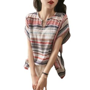 New Striped Shirt Women's Short Sleeve Loose - Image 2