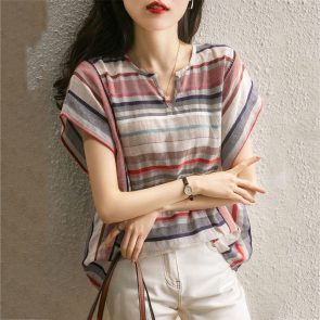 New Striped Shirt Women's Short Sleeve Loose - Image 5