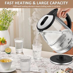 Electric Kettle Keep Warm, 1.8L Glass Tea Kettle, Hot Water Boiler With LED Light, Auto Shut-Off & Boil Dry Protection, Stainless Steel - Image 3