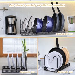Expandable Pans Organiser Rack,Pot And Pan Lid Holder With 10 Adjustable Dividers,Bakeware Saucepan Lid Storage For Kitchen Cupboard, Black - Image 5