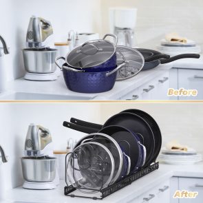 Expandable Pans Organiser Rack,Pot And Pan Lid Holder With 10 Adjustable Dividers,Bakeware Saucepan Lid Storage For Kitchen Cupboard, Black - Image 3