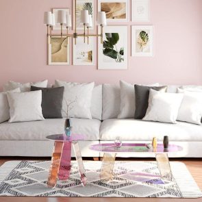 Acrylic Rainbow Color Coffee Table, Iridescent Glass End Table Round Side Table Modern Accent TV Table For Living Bed Room Decoration - Image 5