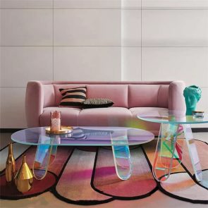 Acrylic Rainbow Color Coffee Table, Iridescent Glass End Table Round Side Table Modern Accent TV Table For Living Bed Room Decoration - Image 6