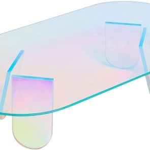 Acrylic Rainbow Color Coffee Table, Iridescent Glass End Table Round Side Table Modern Accent TV Table For Living Bed Room Decoration - Image 3