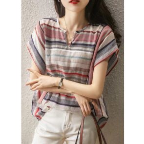 New Striped Shirt Women's Short Sleeve Loose - Image 3
