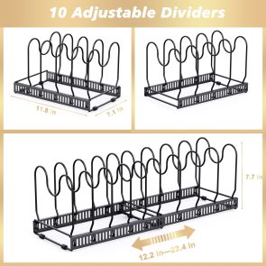 Expandable Pans Organiser Rack,Pot And Pan Lid Holder With 10 Adjustable Dividers,Bakeware Saucepan Lid Storage For Kitchen Cupboard, Black - Image 4