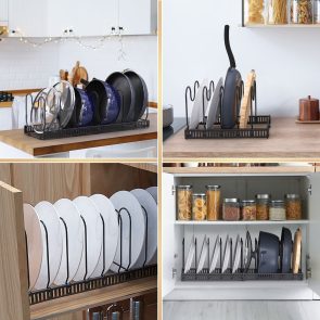Expandable Pans Organiser Rack,Pot And Pan Lid Holder With 10 Adjustable Dividers,Bakeware Saucepan Lid Storage For Kitchen Cupboard, Black - Image 2