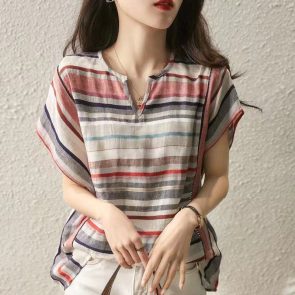 New Striped Shirt Women's Short Sleeve Loose - Image 4