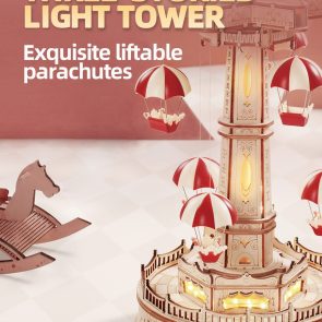 Robotime Rokr Parachute Tower DIY Music Box Building Block Amusement Park Series For Kids Adults Easy Assembly 3D Wooden Puzzle - Image 2