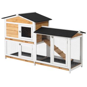 2 Storey Rabbit Hut Wooden Bunny Hut Small Animal House With Ramp - Image 1