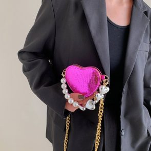 Mini Love-shape Pearls Handbag Fashion Cute Chain Lipstick Bag Women's Bright Candy Color Shoulder Messenger Bag - Image 2