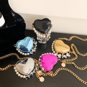 Mini Love-shape Pearls Handbag Fashion Cute Chain Lipstick Bag Women's Bright Candy Color Shoulder Messenger Bag - Image 7