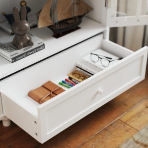 Minimalist White Buffet Cabinet With Double Glass Doors And Drawer, Modern Wooden Storage Sideboard Cupboard For Living Room, Dining Room Hallway Entryway - Image 2