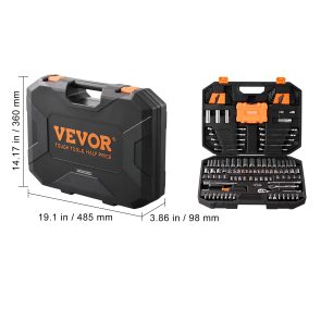 VEVOR Mechanics Tool Set And Socket Set,  Drive Deep And Standard Sockets, 145 Pcs SAE And Metric Mechanic Tool Kit With Bits, Combination Wrench, Hex Wrenches, Accessories, Storage Case - Image 10
