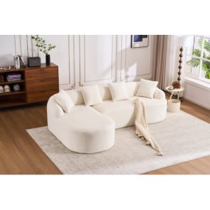 LY-022 GREY COMPRESSION SOFA Combining Chaise Longue With 3-seater, Wood Grain Chenille Fabric, Full Sponge Compression Sofa,combined Sofa With 4 Pillows For Living Home Furniture Apartment - Image 4