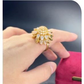 Flower Adjustable Open Gold Ring For Women, Trendy Elegant Unique Cubic Zirconia Enamel Front Open Floral Leaf Easter Jewelry Gift-flower - Image 3