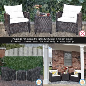 3 Pieces Rattan Patio Furniture Set With Washable Cushion - Image 3