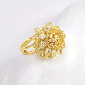 Flower Adjustable Open Gold Ring For Women, Trendy Elegant Unique Cubic Zirconia Enamel Front Open Floral Leaf Easter Jewelry Gift-flower - Image 2