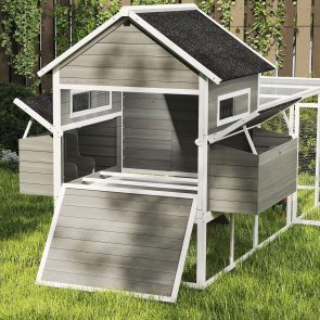 137" Wooden Chicken Coop for 4-6 Chickens, Backyard, Dark Gray - Image 6