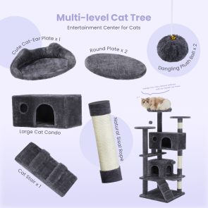 Large Cat Tree Tower, 62-70-80 Cat Tree Large Cats, Multi Level With Scratching Post, Cozy Cat Jumping Platform Space, Grey - Image 3