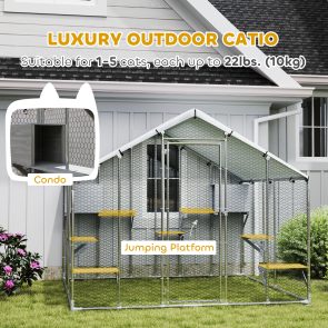 95" Extra Large Metal Outdoor Catio with Waterproof Cover, 2 Resting Boxes, 7 Jumping Platforms, for Multiple Cats - Image 4