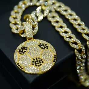 13mm Width Football Pendant Necklace,Cuban Link Chain With Bling Football Charm, Hip Hop Jewelry For Men & Women, Perfect For Sports Fans & Rapper Style - Image 2