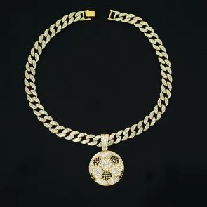 13mm Width Football Pendant Necklace,Cuban Link Chain With Bling Football Charm, Hip Hop Jewelry For Men & Women, Perfect For Sports Fans & Rapper Style - Image 6