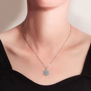 Silver Chain Snowflake Pendant Necklace Made With Austrian Crystals In Silver - Image 4