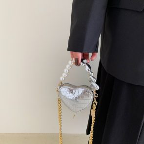 Mini Love-shape Pearls Handbag Fashion Cute Chain Lipstick Bag Women's Bright Candy Color Shoulder Messenger Bag - Image 5