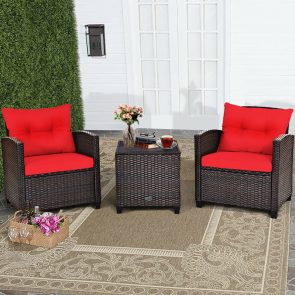 3 Pieces Rattan Patio Furniture Set With Washable Cushion - Image 1